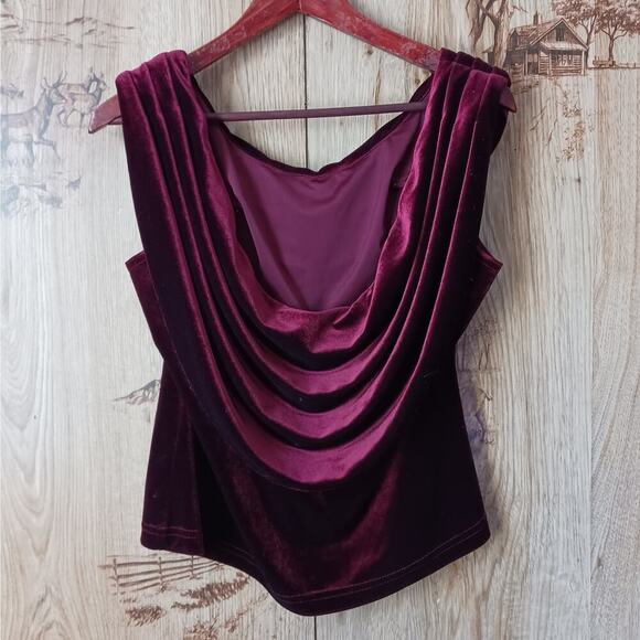 Vintage Jbs Ltd Wine Velvet Draped Neckline Blouse Size Medium - Picture 2 of 6